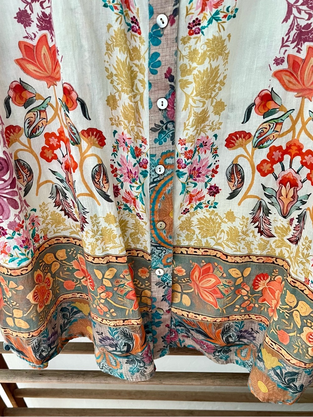 Natural Life Floral/Geometric Button-Down Blouse in Cream & Multicolor - Picture 4 of 7